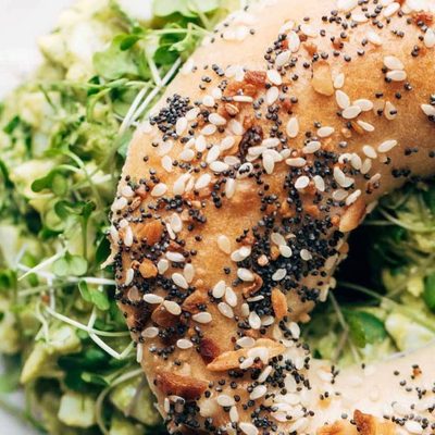Avocado Egg Salad on an everything bagel.