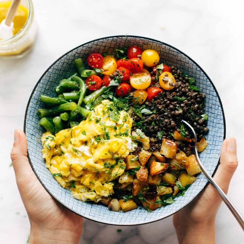 A picture of Sunshine Lentil Bowls with Garlic Olive Oil Dressing