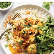 Yellow curry meatballs pin.