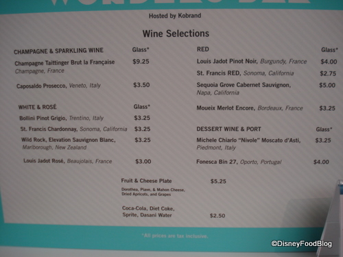 Wonders Bar Menu