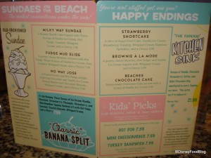 Beaches and Cream Menu Side 2