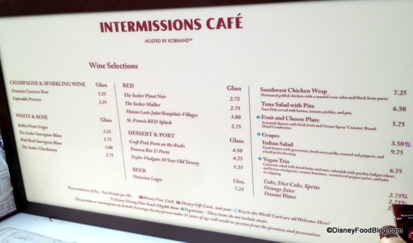 FW Festival Center Intermissions Cafe Menu