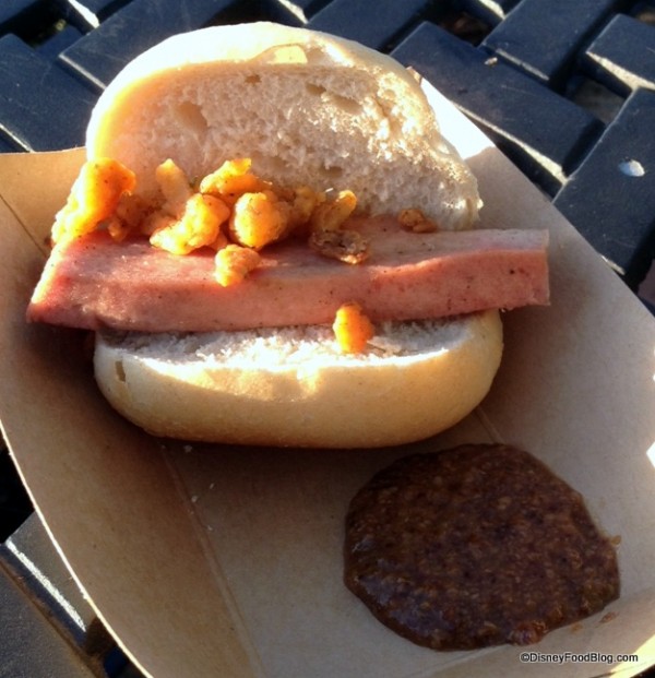 German Meatloaf Sandwich with Sweet Mustard and Fried Shallots