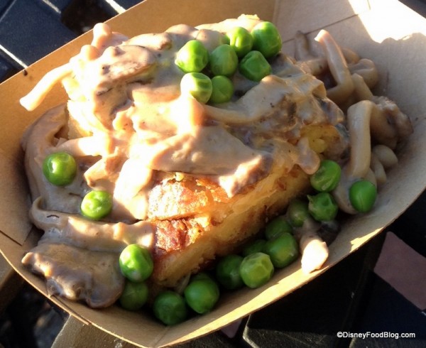 Savory Bread Pudding with Spring Peas and Wild Mushroom Ragout