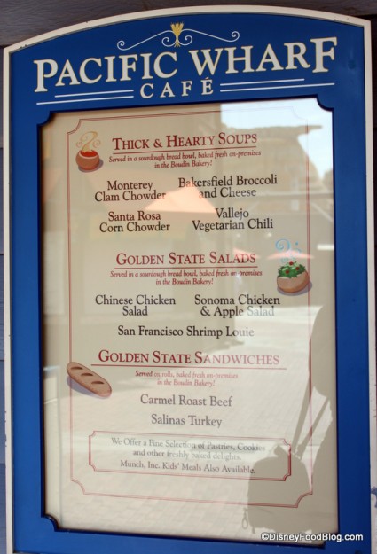 Menu Board Pacific Wharf Cafe