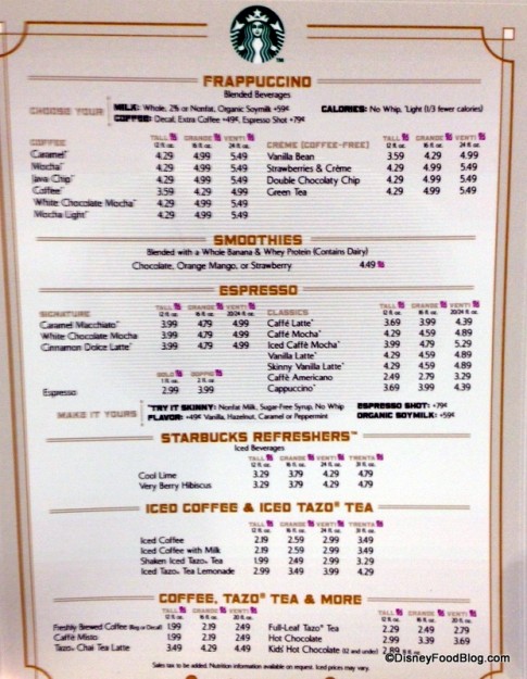 Starbucks Menu 2