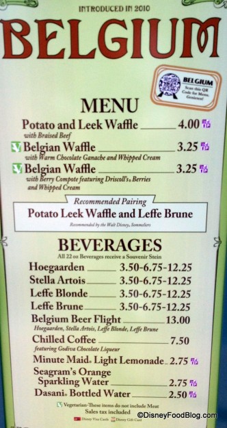 Belgium Menu