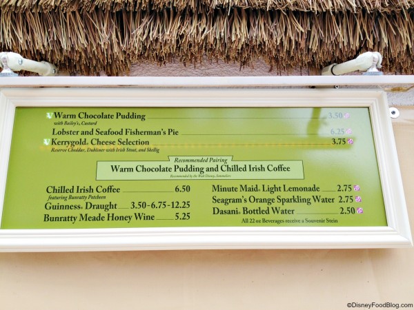 Ireland Booth Menu