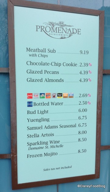 Promenade Refreshments Menu