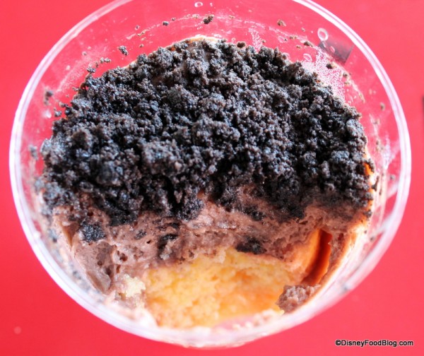 Layers of Cookie crumbles, Custard, and Cake