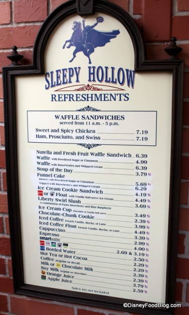 Current Sleepy Hollow Menu