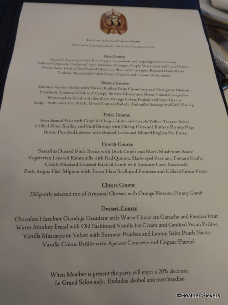 Club 33 Dinner Menu
