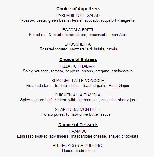 La Luce by Donna Scala Magical Dining Menu -- Click to Enlarge