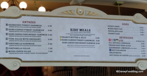 Diamond Horseshoe lunch menu