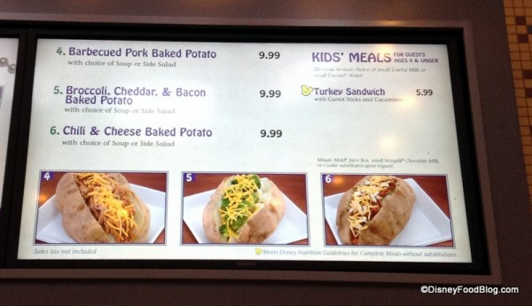 Baked Potato menu