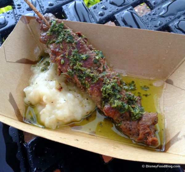 Grilled Beef Skewer with Chimichurri Sauce and Boniato Purée at Patagonia 