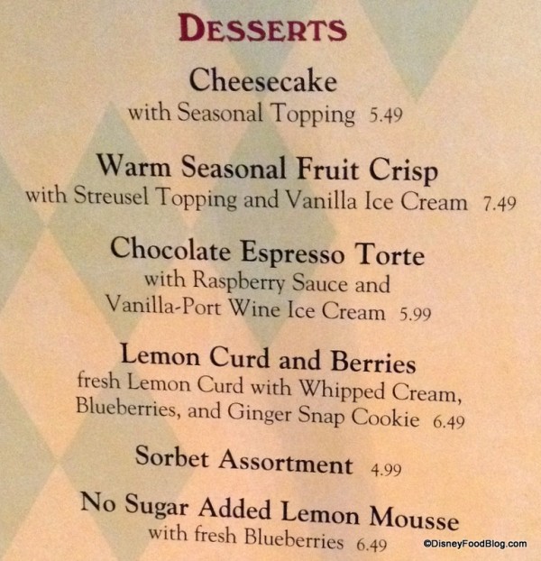 Dessert Menu