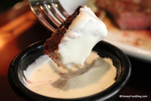 Steak dipped in Lobster Fondue