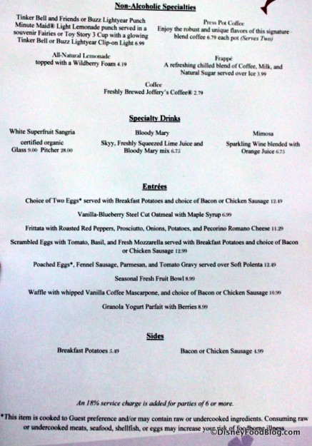Trattoria al Forno Breakfast Menu -- Click to Enlarge