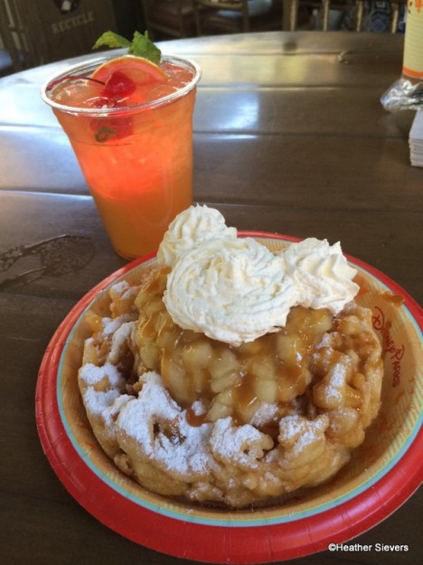 Caramel Apple Funnel Cake with Mango Habanero Lime Iced Tea