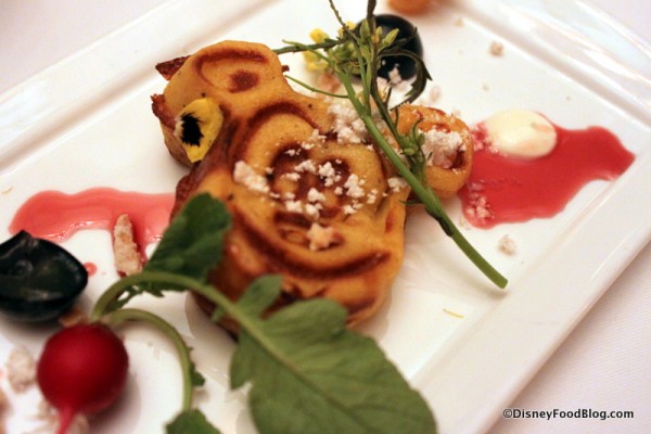 An Amuse Bouche Featuring a Savory Mickey Waffle