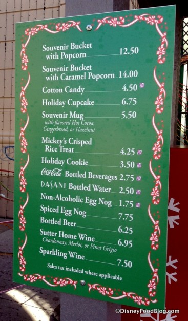 Streets of America Snack Cart Menu