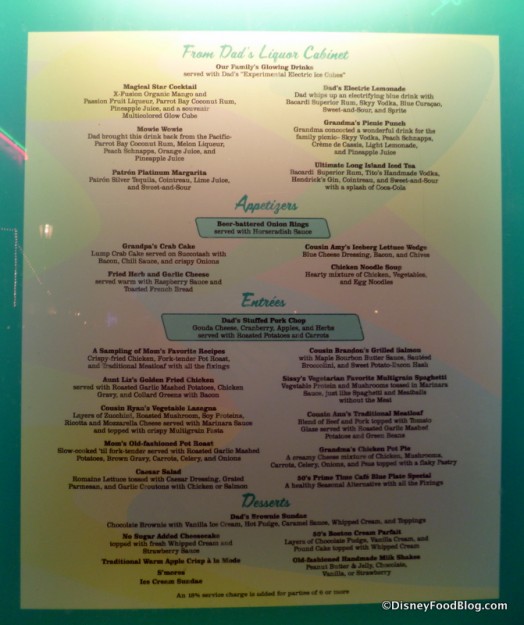 50s Prime Time Cafe menu