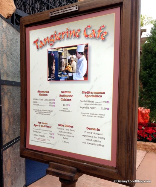 Tangierine Cafe menu