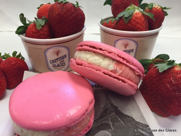 Strawberries and Cream Macaron Ice Cream Sandwich