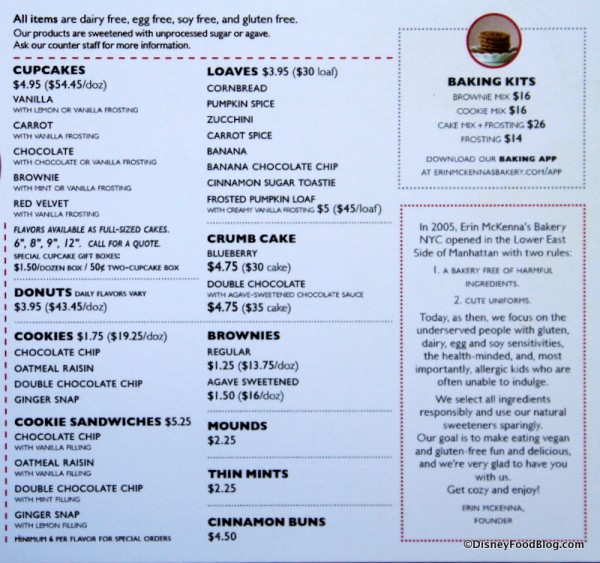 Printed menu