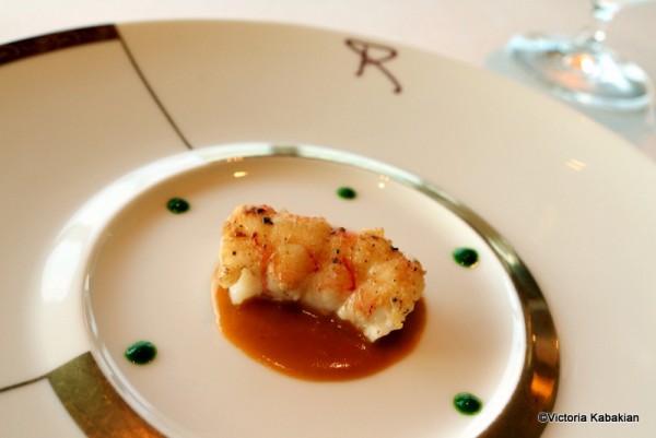 Langoustine with lobster bisque and lettuce reduction 