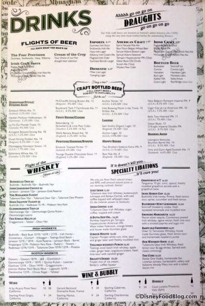 Raglan Road Drinks menu