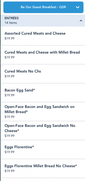 Be Our Guest Breakfast Entree menu -- Part 1