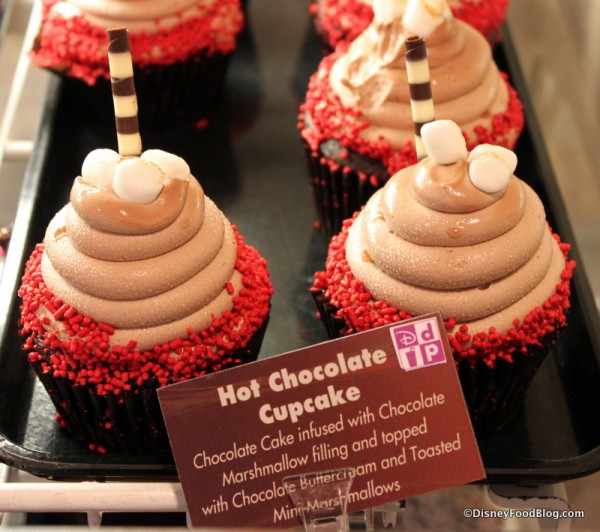 Hot Chocolate Cupcake -- In the Case, with Description