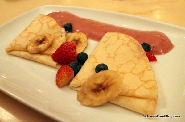 Crepes de Cogsworth -- stuffed with Yogurt, fresh berries, and wildberry foam