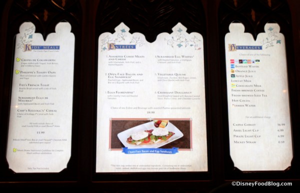 Breakfast menu on display