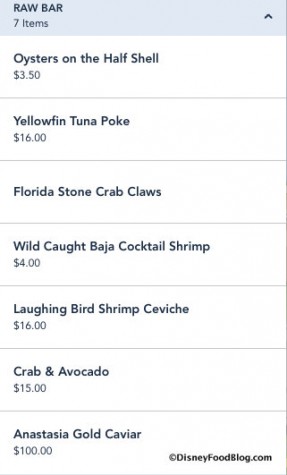 Raw Bar Menu