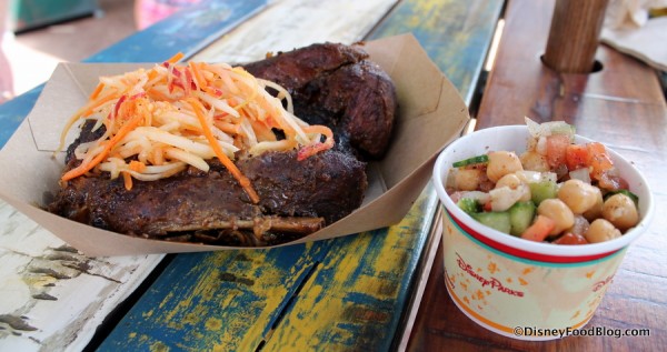 Spiced-rubbed Karubi Rbs and Chickpea, Cucumber, and Tomato Salad