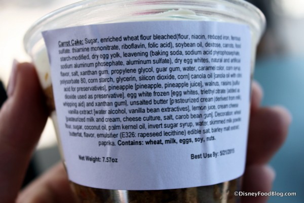 Carrot Cake ingredient list