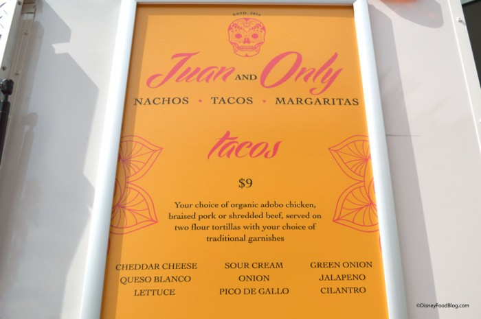 Juan and Only Tacos Menu