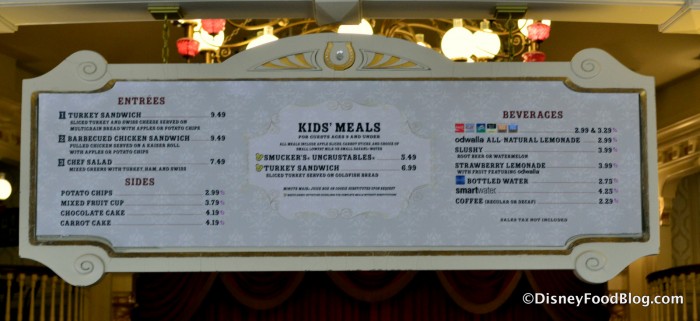 Diamond Horseshoe Lunch Menu