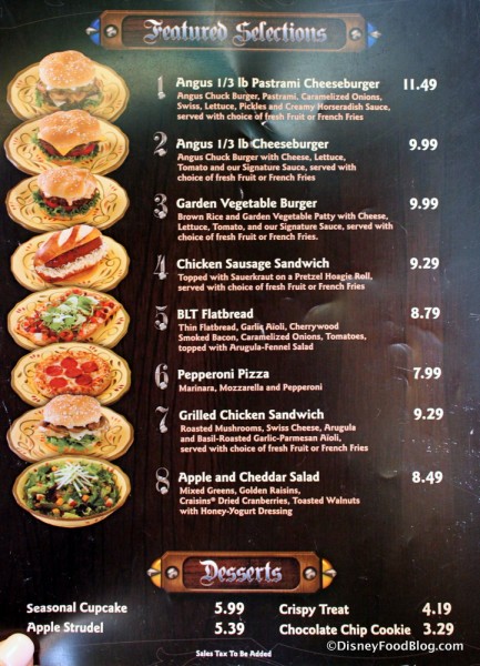 Entrees Menu -- Click to Enlarge