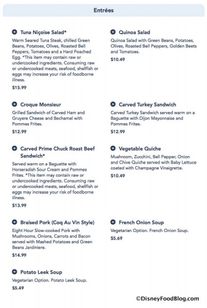 Screenshot: Be Our Guest Entrees for Lunch