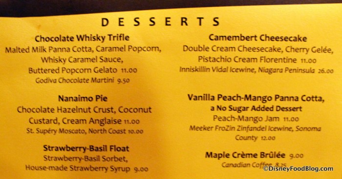 Le Cellier Dessert Menu