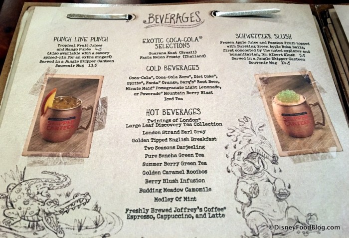 Beverage menu