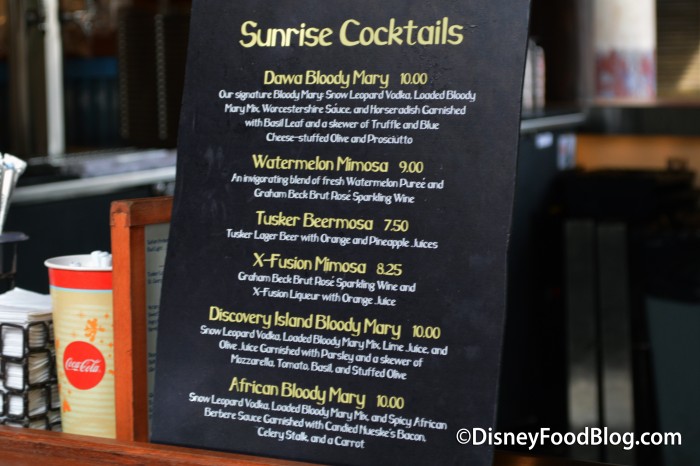 Sunrise Cocktails Menu