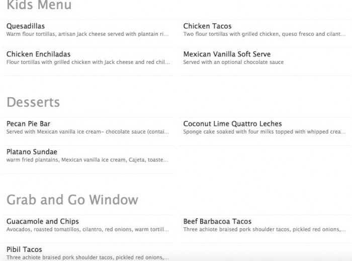 Kids, Dessert, and To-Go Menus