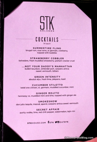 STK Cocktail Menu
