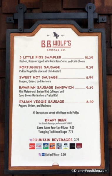 B.B. Wolf's Sausage Co. menu
