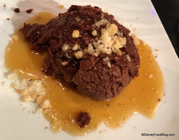 Liquid Nitro Chocolate Almond Truffle with Warm Whiskey Caramel